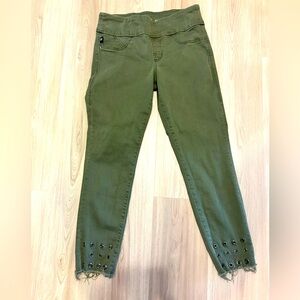 Rock & Republic Denim RX Fever Jeans MED Army Green Women's Pants Frayed Grommet